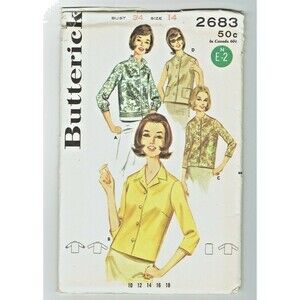 Butterick 2683 Size 14 Bust 34 Misses Unused Uncut Vintage Pattern Collar Shirt